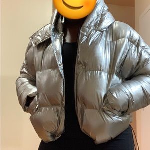 Silver short stylish puffer